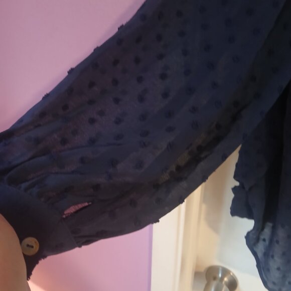 Beacon Appatel Women's Faux Wrap Swiss Dot Long Sleeve Navy Top NWOT - Picture 6 of 7